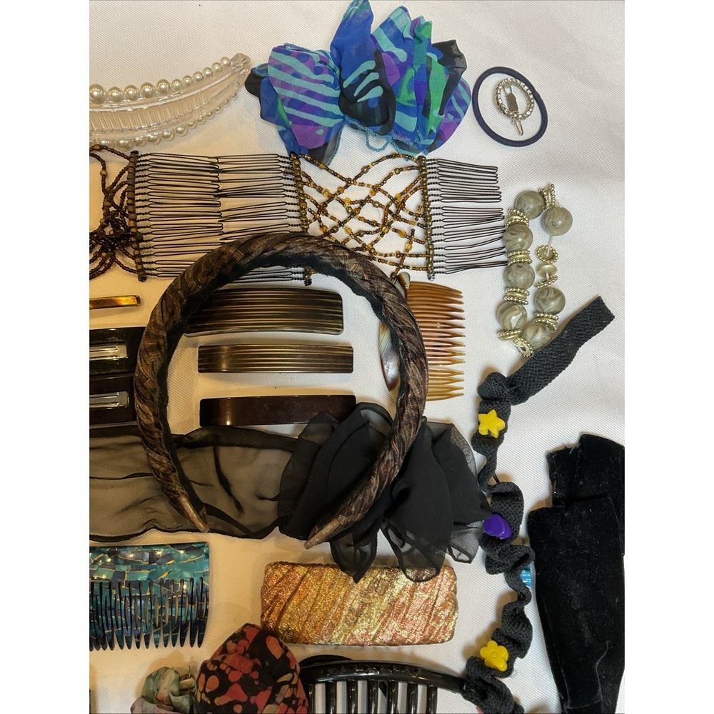 Vintage Hair Accessory Lot Of 36 Barrettes Combs Banana Clip Band Wraps 1980s - Picture 5 of 12